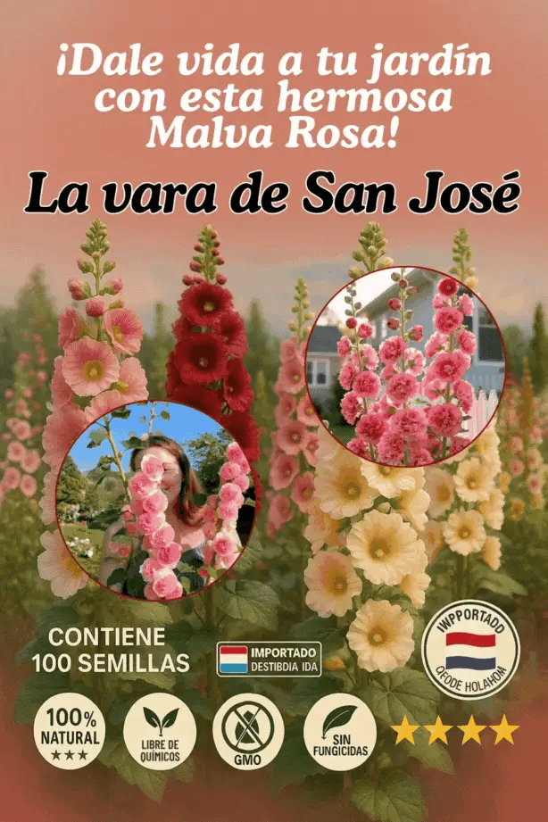 🌿SEMILLAS DE MALVA ROSA – LA VARA DE SAN JOSÉ 💖🔥1 paquete - 100 semillas aprox (5GR)