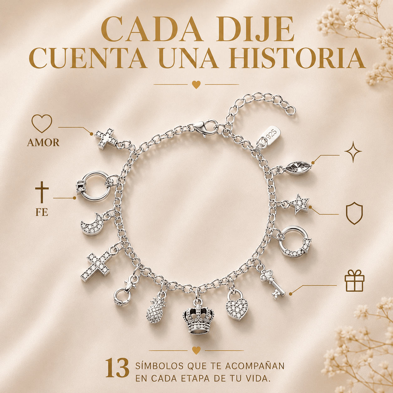 Amatista™ — Pulsera de Plata 925 con 13 Amuletos (2x1 Limitado) Rep
