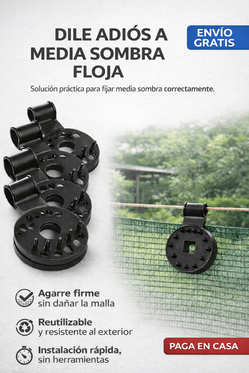 SHADE GRIP™ – Clips de Fijación para Media Sombra | Pack 20 Unidades (100 mts)