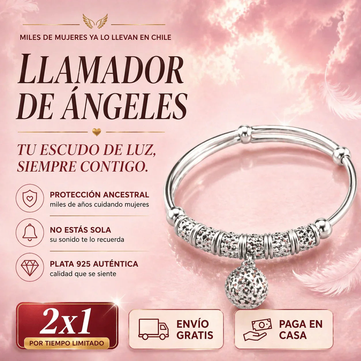Llamador de Ángeles · Pulsera Plata 925 · 2x1 + aretes de regalo