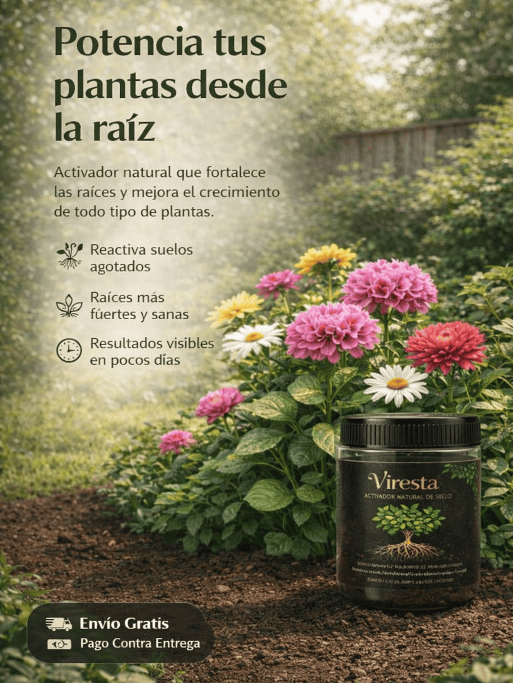 UPSELL VIRESTA™ Activador natural de suelo para raíces más fuertes y sanas.